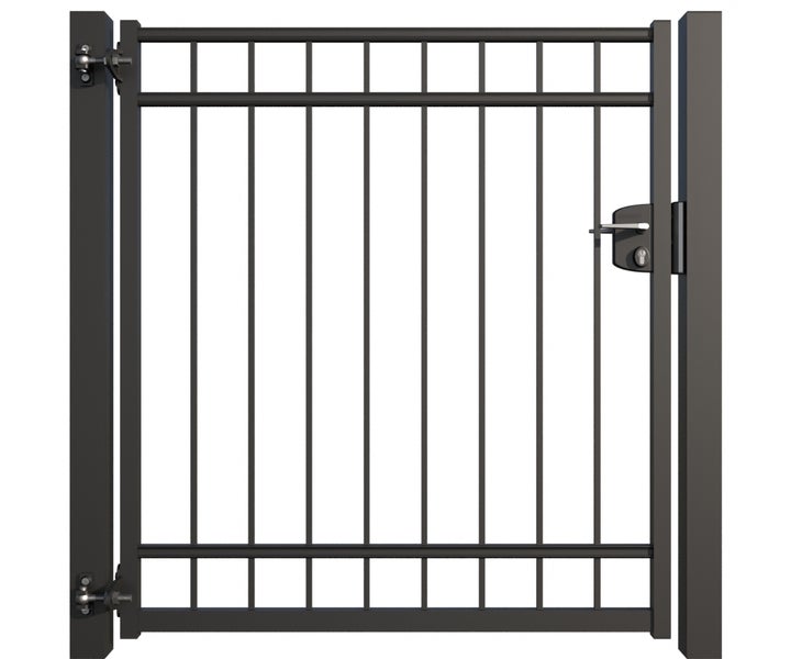 Metall Gartentür mit Schloss und senkrechten Stäben