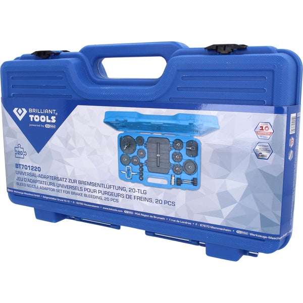 Brilliant Tools Universal Adaptersatz zur Bremsenentlüftung, 20-teilig im blauen Koffer