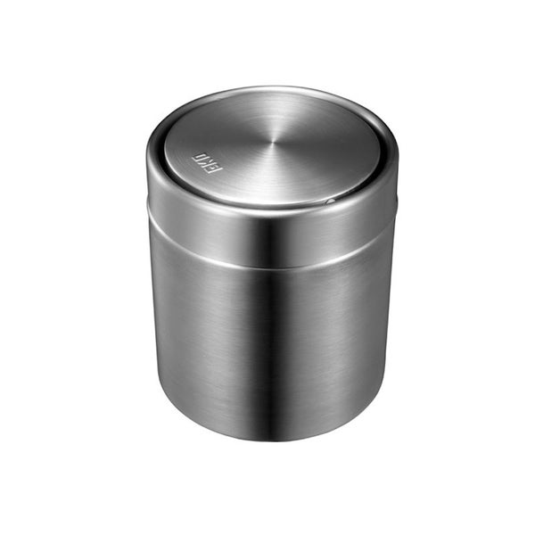PROREGAL Schön Geformter Tischabfallbehälter Mit FlachschwIngdeckel 1,5 Liter HxØ 13,8 x 12 cm Edelstahl & Silber