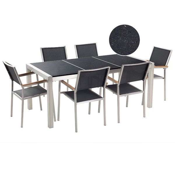 Gartenmöbel Set 6-Sitzer GROSSETO Dreifachplatte Granit Polierter Schwarz
