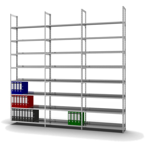 PROREGAL Aktenregal Schraubsystem Grundregal HxBxT 290 x 100 x 30 cm 8 Ebenen Fachlast 60 kg Ohne Deckboden Einseitig Nutzbar Verzinkt