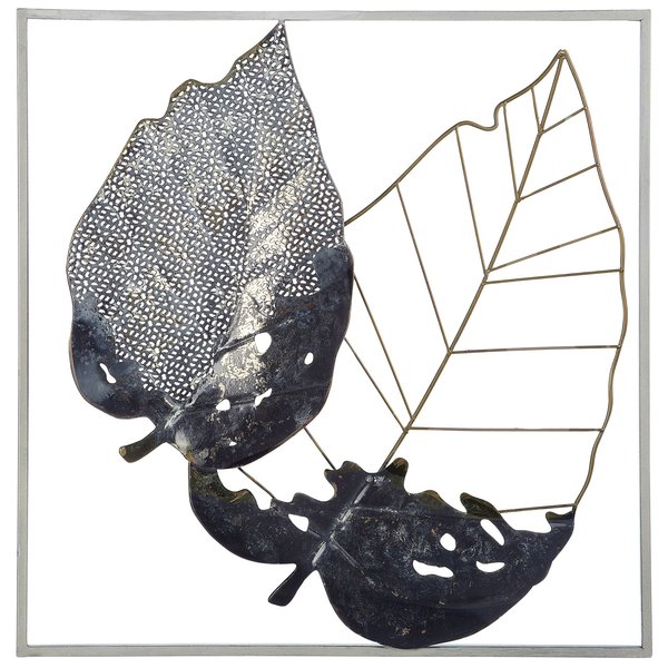 Dekorative Metallwandkunst mit Blättern in einem Rahmen