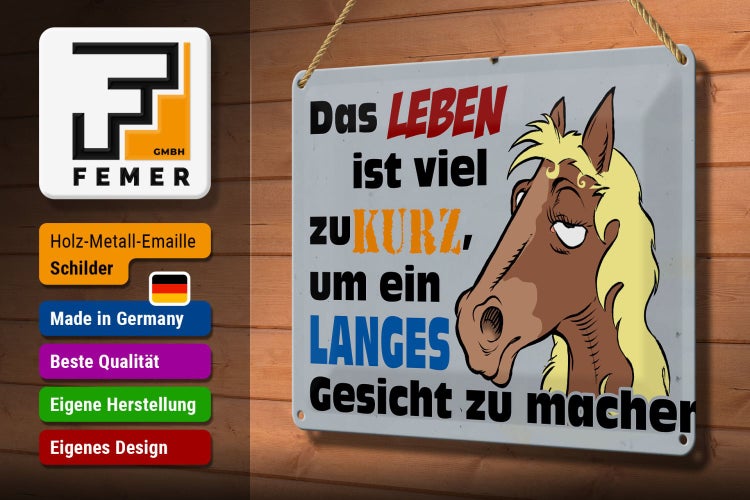 Blechschild Spruch 30x20cm das Leben ist zu kurz um Pferd