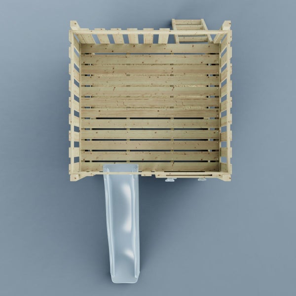 Spielturm aus Holz mit Rutsche und Leiter, Vogelperspektive