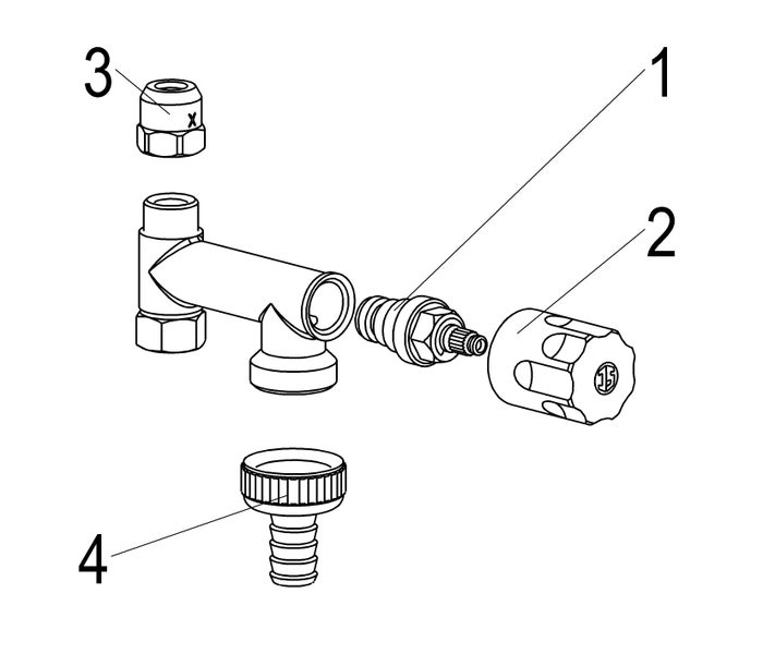 Explosionszeichnung einer Armatur mit nummerierten Einzelteilen zur Montage.