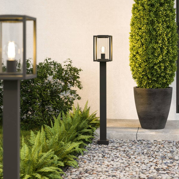 Lucande Außenleuchte Ferda (spritzwassergeschützt (Modern) in Schwarz aus Aluminium (1 flammig, E27) - Wegeleuchte Pollerleuchte Wegelampe Sockelleuchte