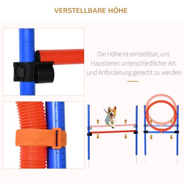 PawHut Pet Agility Set, 86H x Φ3,2cm, PE, Blau+Rot
