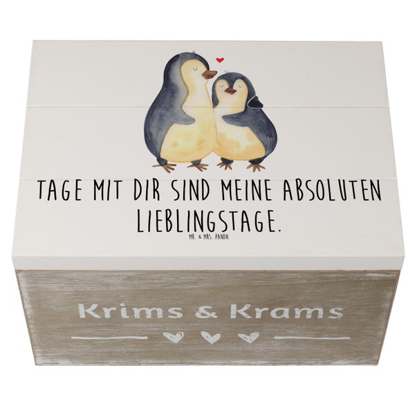Mr. & Mrs. Panda 25 x 18 cm Holzkiste Pinguin umarmen - Weiß