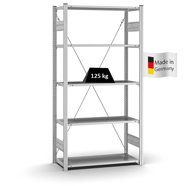 PROREGAL Profi Lagerregal Stecksystem T-Profil Grundregal HxBxT 200 x 100 x 40 cm Fachlast 125 kg Verzinkt