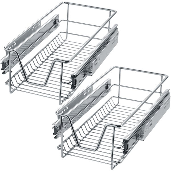 Zwei Schubladenauszüge aus Metall für Küchenschränke.