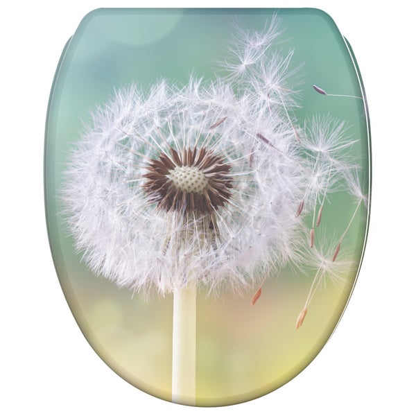Toilettendeckel mit Pusteblumen-Motiv und fliegenden Samen.