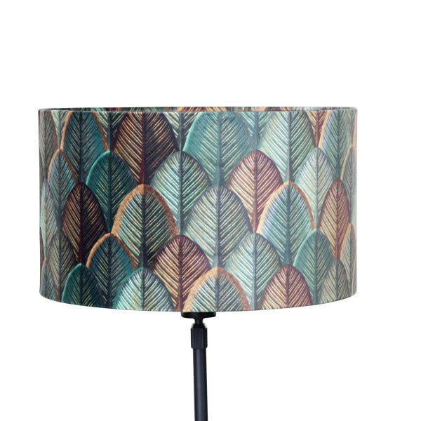 Stehlampe mit Lampenschirm und Blattmuster