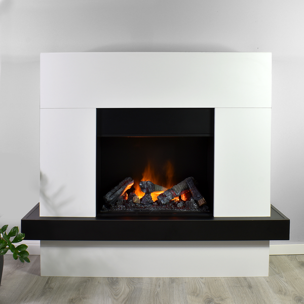 GLOW FIRE Elektrokamin 'Hera Opti Myst' | Wasserdampf Kamin mit Heizung inkl. Holz in weiß als Standkamin| HxBxT: 110x126x32cm