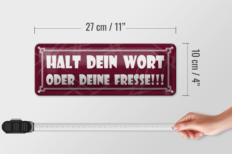 Blechschild Spruch 27x10cm Halt dein Wort oder deine Fresse Dekoration