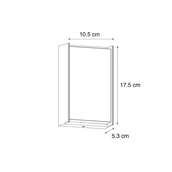 Technische Zeichnung einer Wandleuchte mit den Maßen: Breite 10,5 cm, Höhe 17,5 cm und Tiefe 5,3 cm.