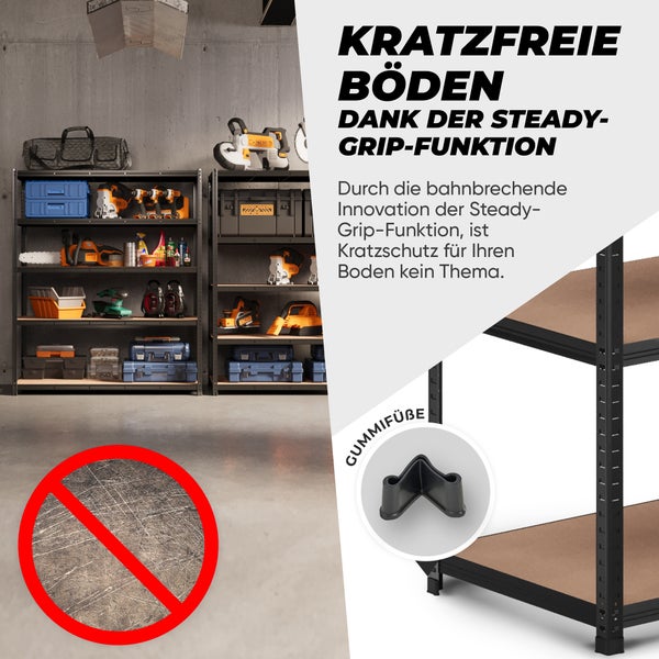 ALL Premium Schwerlastregal 180x150x60cm Schwarz – Bis 1250 kg belastbar, höhenverstellbar, Stecksystem, ideal für Lager, Garage & Keller