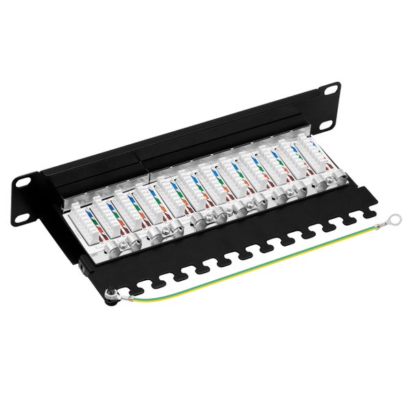 ProfiPatch Patchpanel Patchfeld Cat.6 10 Zoll 12-Port geschirmt RJ45 Rackeinbau 1HE schwarz
