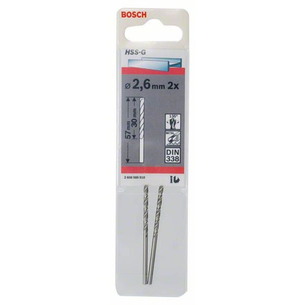 Bosch 2x Metallbohrer HSS-G DIN 338 2,6 x 30 x 57 mm - 2608585910