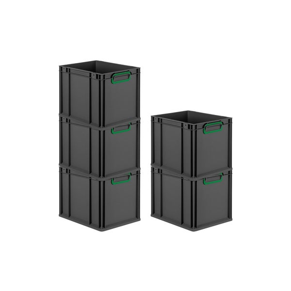 PROREGAL SparSet 10x Eurobox NextGen Color, HxBxT 32x30x40cm, 30 Liter, Griffe grün geschlossen, Schwarz, Eurobehälter, Transportbox, Transportbehälter, Stapelbehälter
