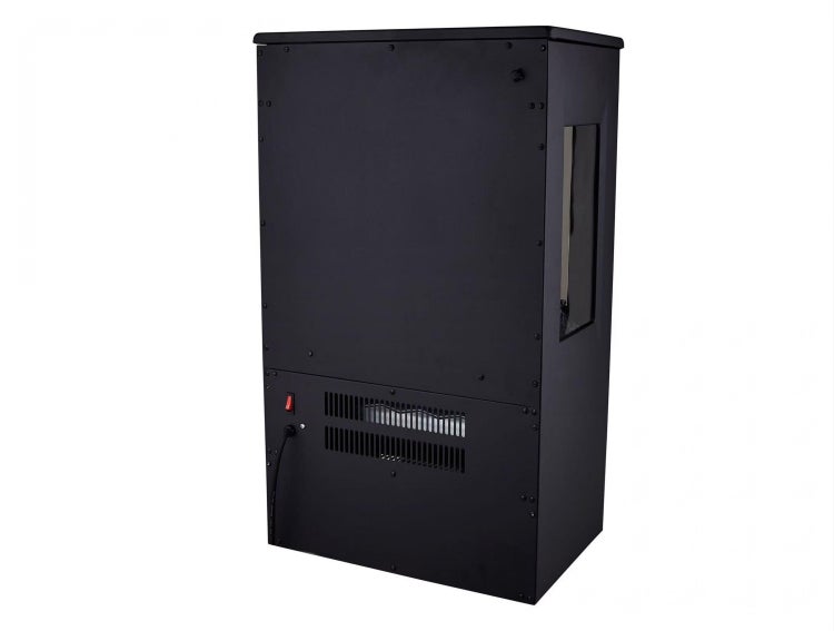 Elektrischer Kamin aus Metall mit Sichtfenster und Stromkabel