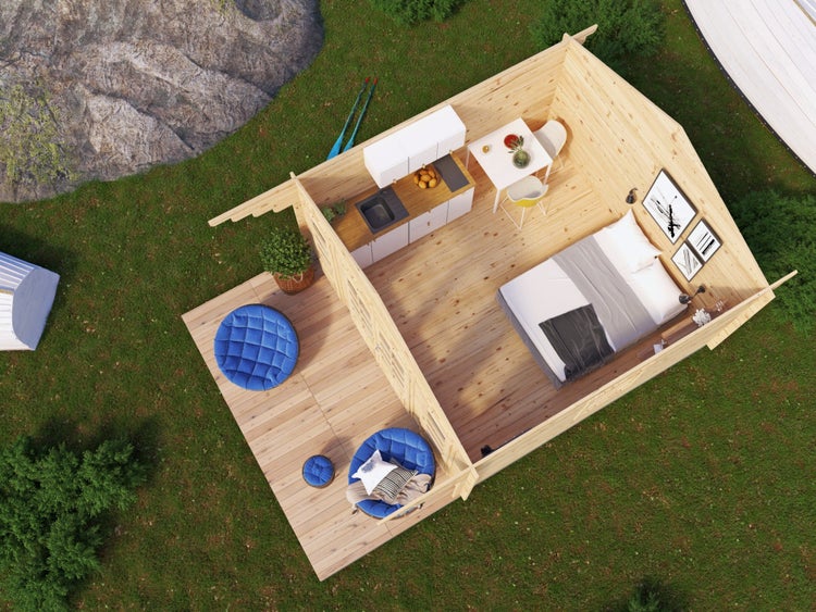 Alpholz Schwedenhaus Vaxholm Gartenhaus aus Holz, Holzhaus mit 34 mm Wandstärke Blockbohlenhaus, Naturbelassen