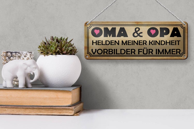 Blechschild Spruch 27x10cm Oma Opa Helden meiner Kindheit Dekoration