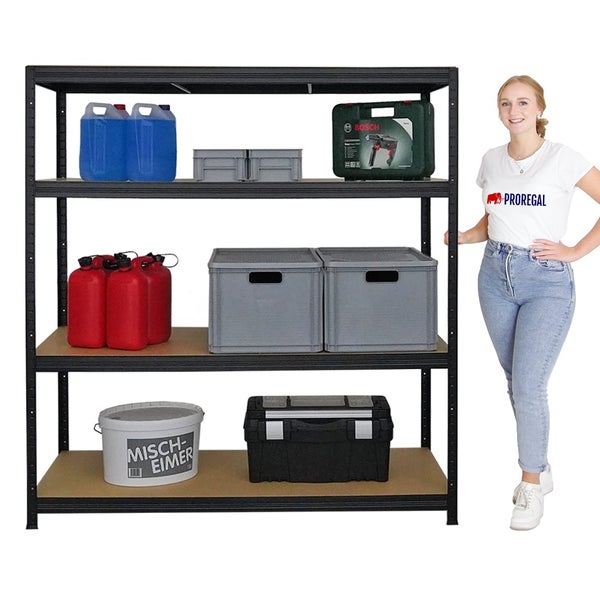 PROREGAL Mega Deal 5er-Set Schwerlastregal Giant Elephant 160x150x60cm mit 4 Ebenen Fachlast 200kg Schwarz
