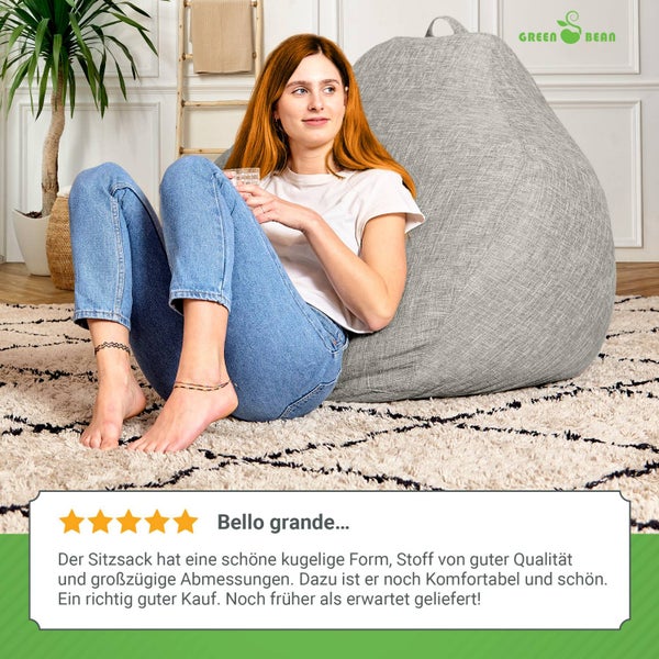 Green Bean Indoor XXL Sitzsack mit 300 Liter mit EPS-Perlen Füllung - Kuschelig Weich Waschbar - Drinnen Stoff Bodenkissen Liegekissen Sitzkissen - Silber Grau
