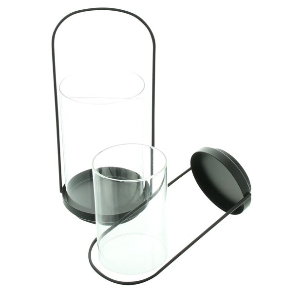 FRANK FLECHTWAREN | Windlicht Klassik, 2er Set, METALL, GLAS, 9 x 9 x 20 cm, 11 x 11 x 25 cm