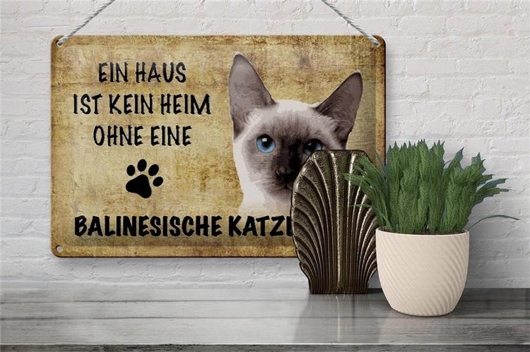 Blechschild Spruch 30x20cm Balinesische Katze ohne kein Heim