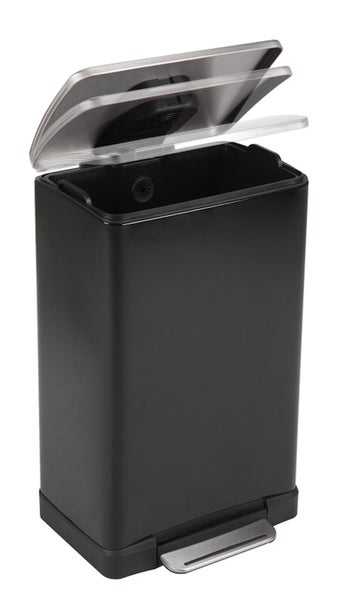 PROREGAL Stilvoller Rechteckiger Treteimer Mit Extra Breitem Pedal 40 Liter HxBxT 65 x 40,3 x 34,5 cm Schwarz Deckel Edelstahl