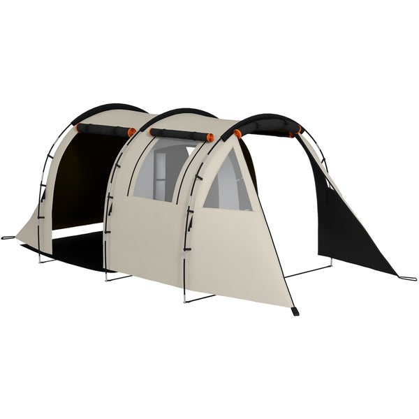 Outsunny Tunnelzelt, Campingzelt für 5 Personen, Familienzelt mit 2 Räumen, Tragetasche, Polyester, Oxfordstoff, 460L x 230B x 180H cm, Khaki