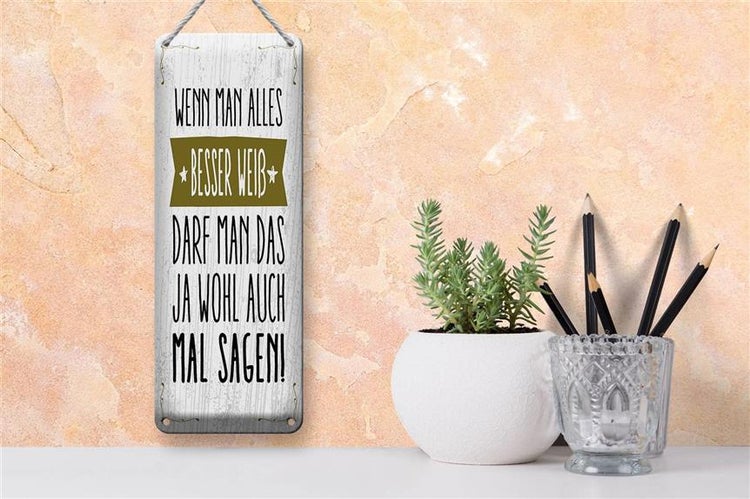 Blechschild Spruch Wenn man alles besser weiß sagen 10x27cm