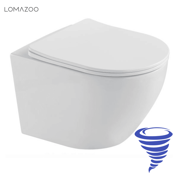 Wandhänge-WC von Lomazoo mit WC-Sitz, spülrandlos, aus Keramik, mit Tornado-Spültechnik