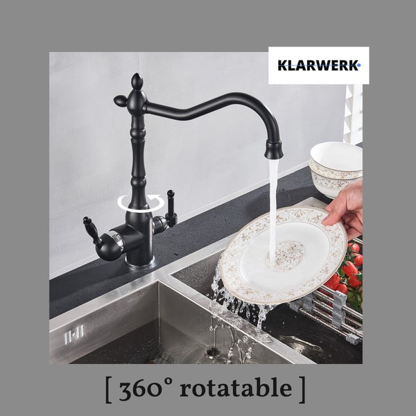 Detailaufnahme eines mattschwarzen Wasserhahns mit Gewindeanschluss.