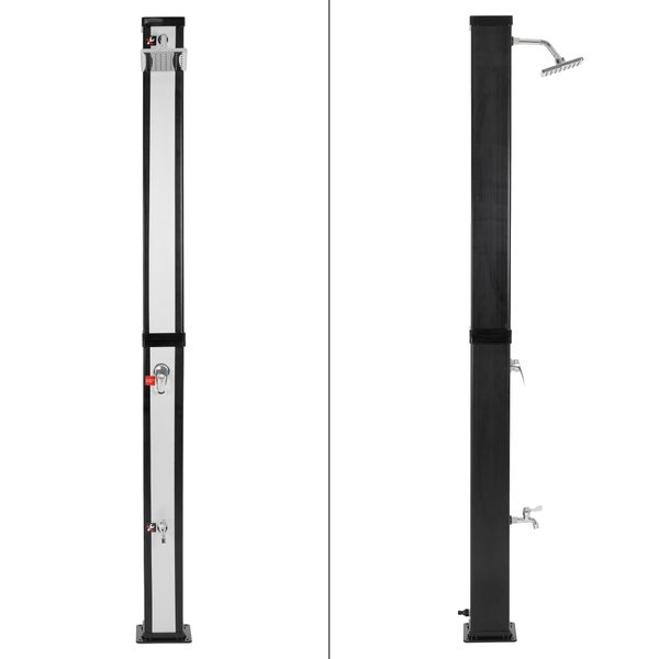 ML-Design Solardusche 40L 217cm eckig mit Fußdusche und Regenduschkopf, Silber-Schwarz, warmes Wasser, 60°C ohne Stromanschluss, mit Gartenschlauch-Anschluss, Solar Gartendusche Außendusche Pooldusche