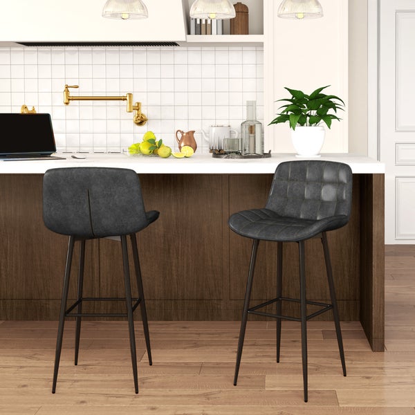 HOMCOM 2er-Set Barhocker, Bistrohocker mit Fußstütze, Drehbar Barstuhl mit Stahlbeine, Küchenstuhl mit Rückenlehne, Kunstleder,  für Wohnzimmer, Esszimmer, Dunkelgrau
