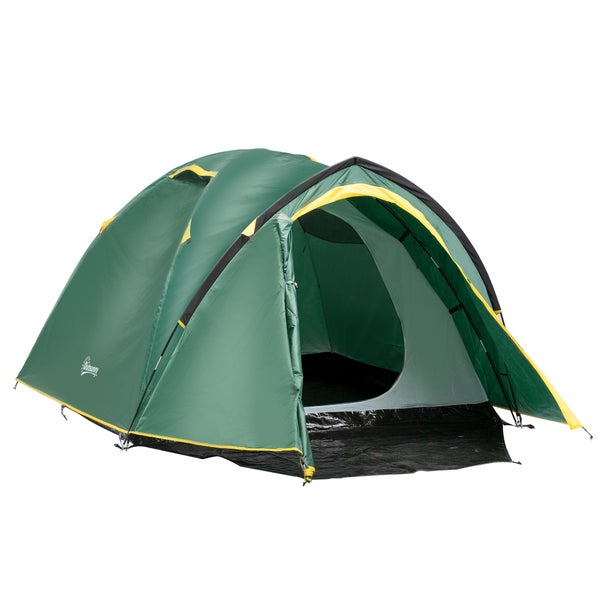 Outsunny Campingzelt, für 2 Personen, 190T Campingzelt mit Heringen Kuppelzelt, 325 x 183 x 130 cm, Glasfaser, Polyester, Grün+Gelb
