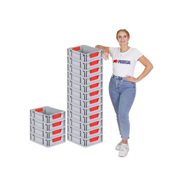 PROREGAL Spar Set 16x Eurobox Nextgen Color Mit Auflagedeckel & Schiebeschnappverschlüsse HxBxT 12 x 30 x 40 cm Griffe Rot Geschlossen Glatter Boden