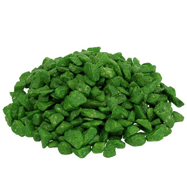Grüner Ziersplitt, kleine eckige Dekosteine für Garten und Dekoration.