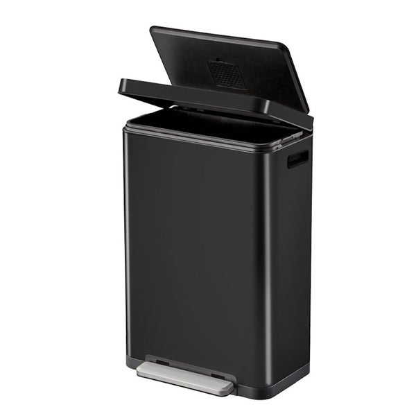 PROREGAL Stilvoller Rechteckiger Treteimer Mit Extra Breitem Pedal & Gedämpften Stay Open Deckel HxBxT 63,7 x 36,2 x 29,7 cm 30 Liter Schwarz