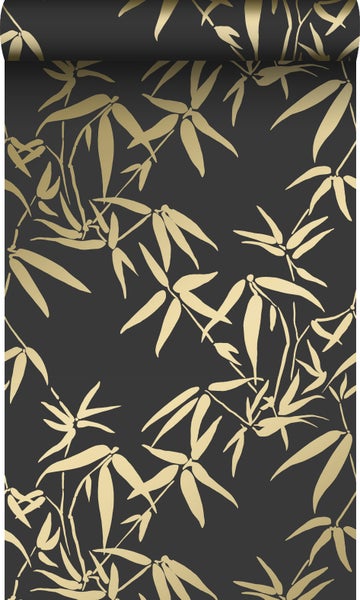 Origin Wallcoverings Tapete Bambusblätter Schwarz und Gold - 0,53 x 10,05 m - 347740