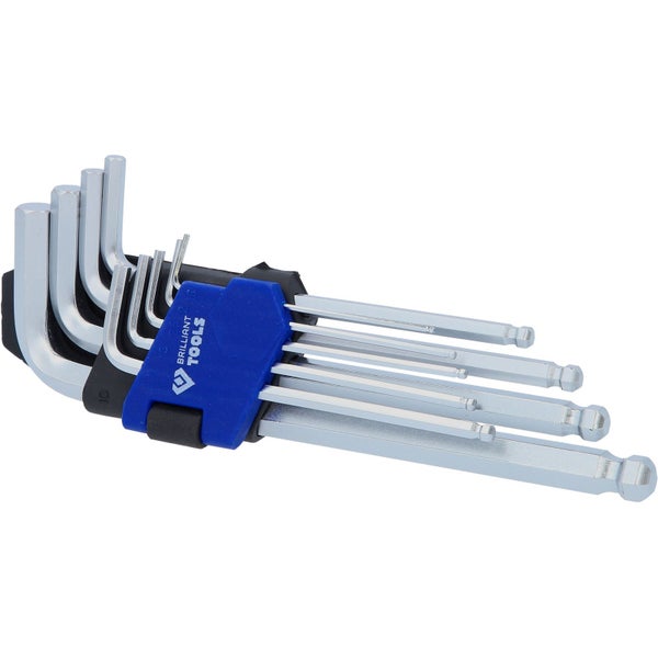 Brilliant Tools Winkelstiftschlüssel Satz, 9-teilig, Innensechskant Profil, kurz