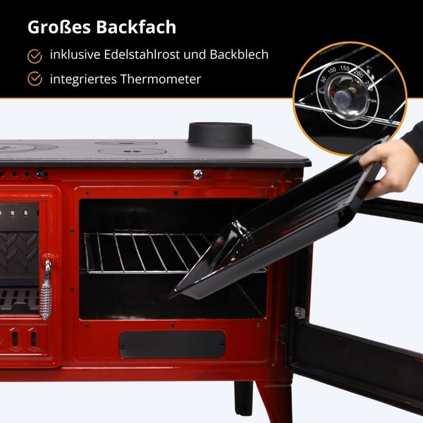 Robuste Brennraumkonstruktion eines Kaminofens, für Scheitholz bis 33 Zentimeter, gleichmäßige Wärmeverteilung.