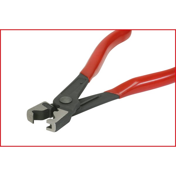 Spezialzange mit roten Griffen für den Sanitärbereich