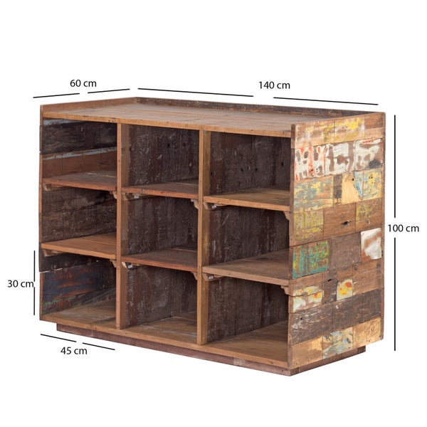 Barschrank Club 138 Recycling Massivholz, mit 9 Fächern, Unikat bunt