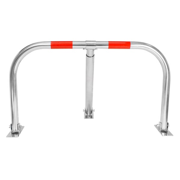 ECD Germany 4x Parkplatzsperre Parkplatzbügel 84 x 48 cm, klappbar, umlegbar, aus verzinktem Metallrohr 32 mm, Parkbügel mit 3 Beinen und 2 rote Warnstreifen, Sperrbügel Parkplatzblockierer Parksperre