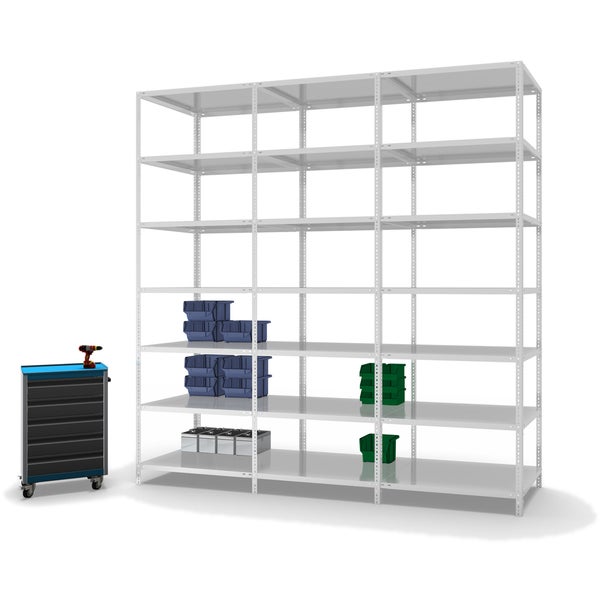 PROREGAL Fachbodenregal Schraubsystem Medium-Duty Grundregal HxBxT 300 x 100 x 80 cm 7 Ebenen Fachlast 200 kg Beidseitig Nutzbar Lichtgrau
