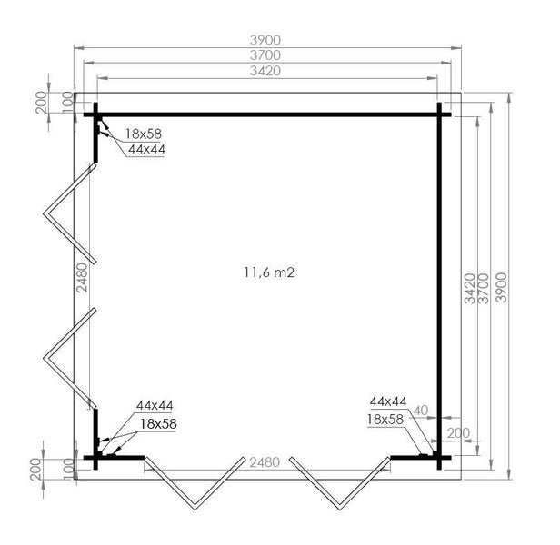 Alpholz Gartenhaus Sunshine ISO mit großer Falttür Gartenhaus aus Holz in natur, Holzhaus mit 70 mm Wandstärke FSC zertifiziert, Blockbohlenhaus mit Montagematerial imprägniert