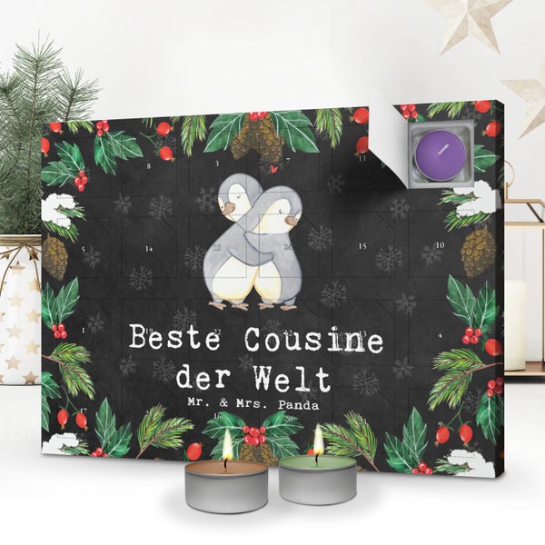 Mr. & Mrs. Panda Duftkerzen Adventskalender Pinguin Beste Cousine der Welt - Schwarz